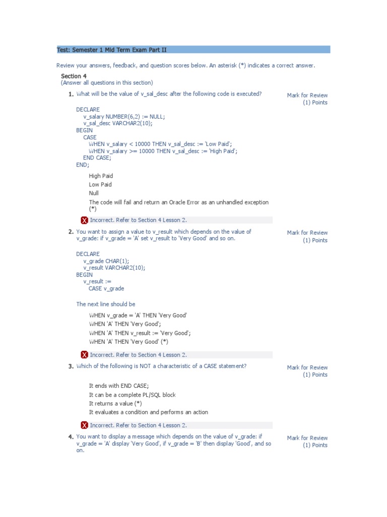 PL/SQL Semester 1 Mid Term Exam Part II | PDF | Control Flow | Pl/Sql