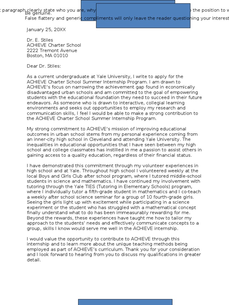 Cover Letter Samples PDF Yale University Internship