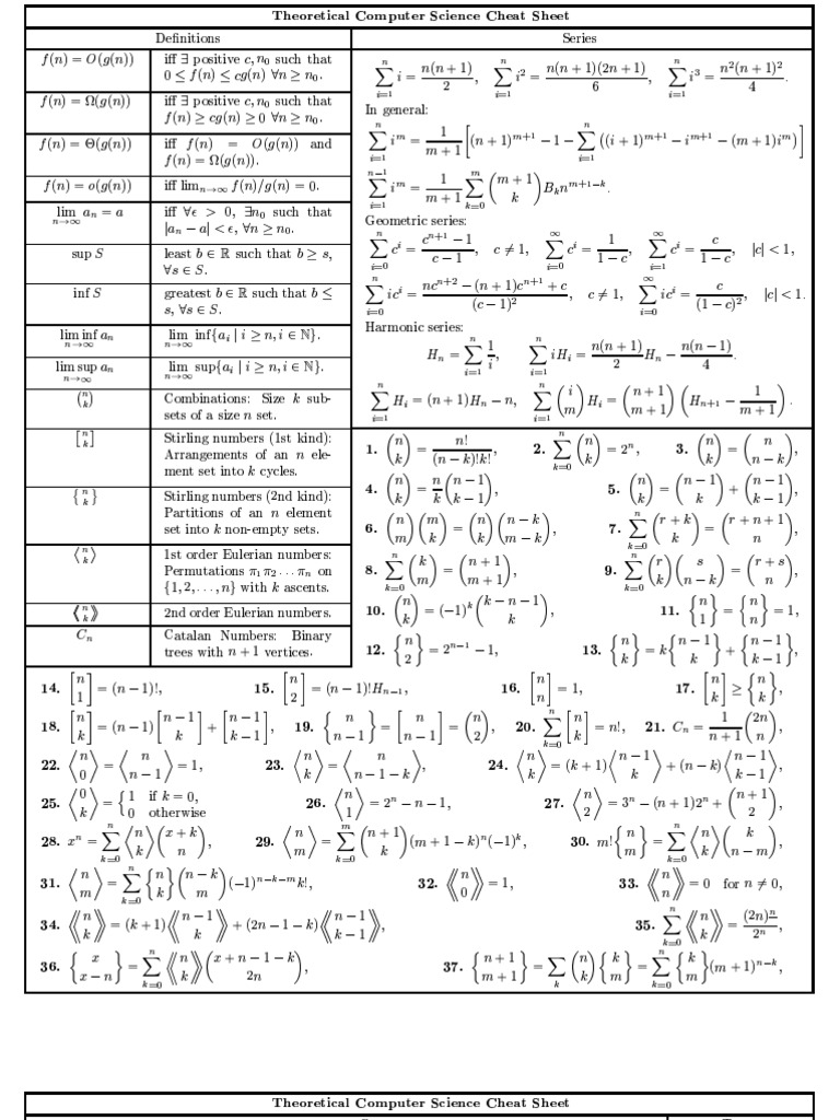 Computer Science Formulas Cheat Sheet