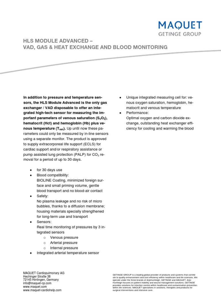 MAQUET CARDIOHELP Disposables HLS - Module - Advanced PDF | PDF | Blood ...