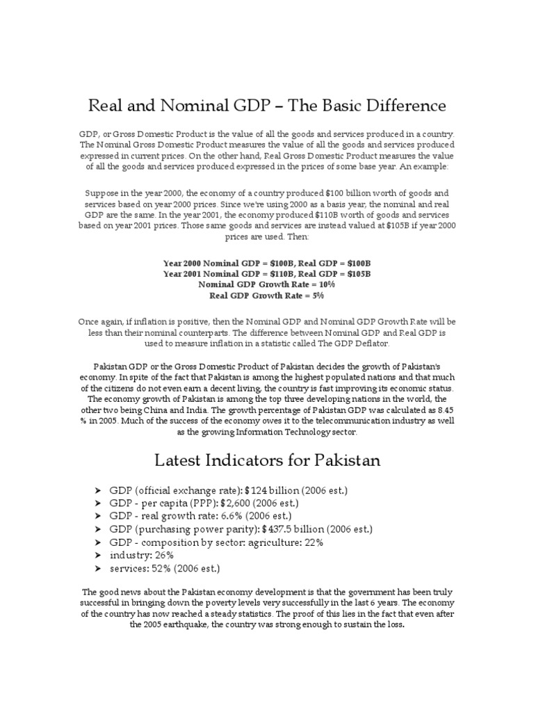 Pakistan GDP: Nominal vs Real Analysis | PDF | Real Gross Domestic ...