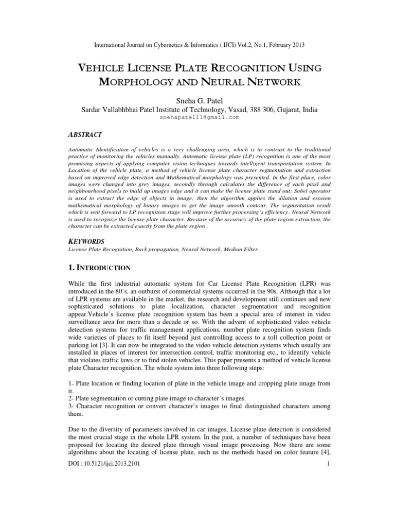 Vehicle License Plate Recognition System | PDF | Artificial Neural ...