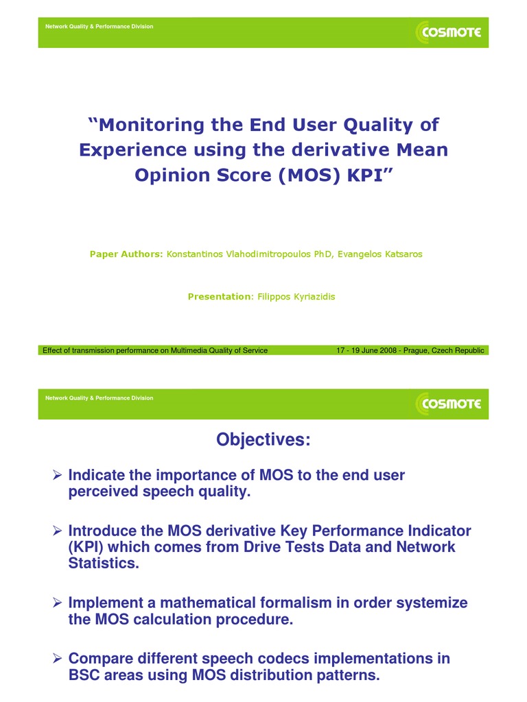 Mean Opinion Score (MOS) KPI | PDF | Quality Of Service | Digital ...