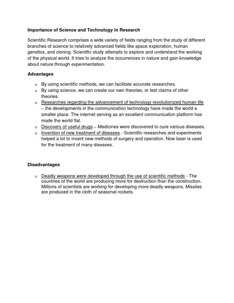 Importance Of Science And Technology PDF Science Scientific Method
