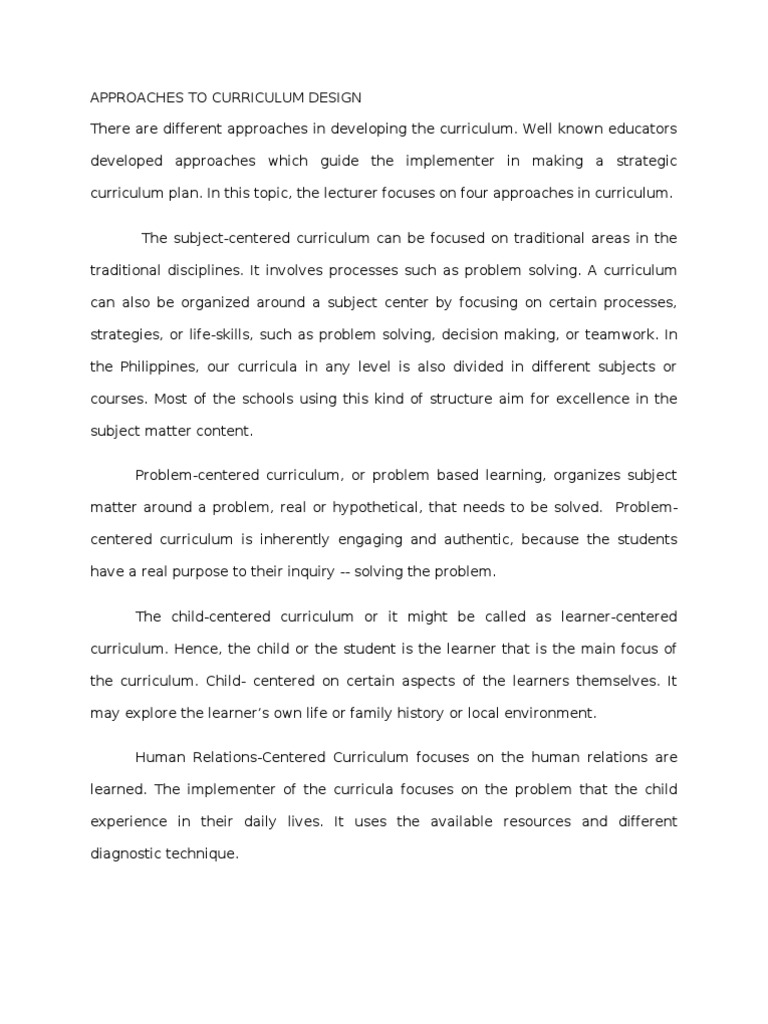 Approaches To Curriculum Design | PDF | Curriculum | Neuropsychology