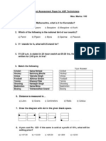 Entry Level Assessment Paper For ASP Technicians