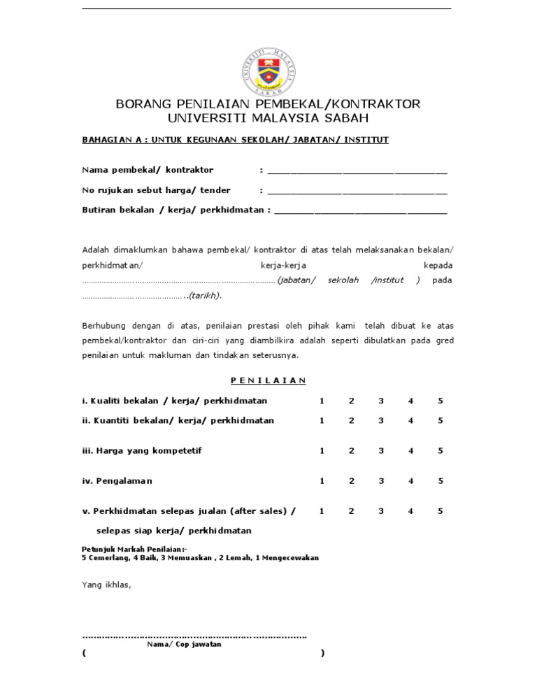 Borang Penilaian Pembekal