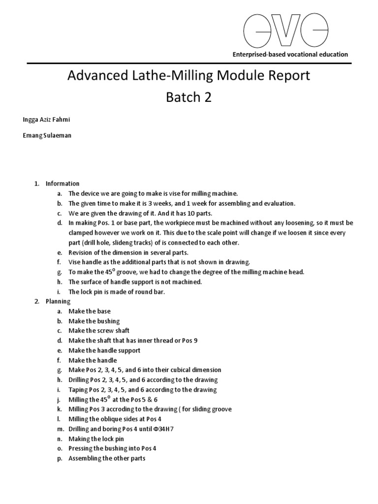 Advanced Lathe Milling Report Batch 2 Machining Screw Free 30day