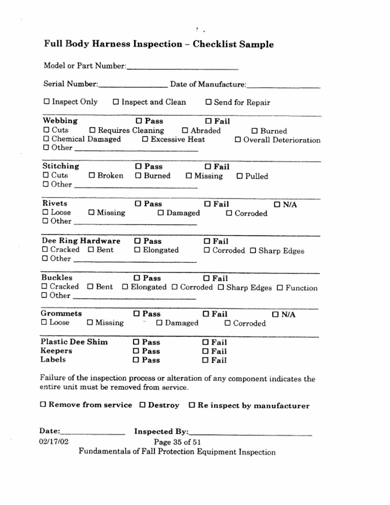 Full Body Harness Inspection Checklist Nature