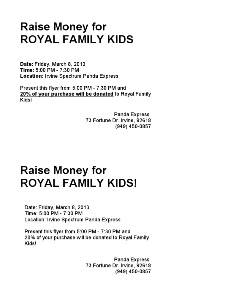 Raise Money For Royal Family Kids PDF