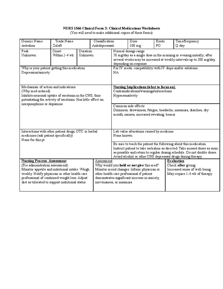 Zoloft Sertraline Drug Card Pdf Dose Biochemistry Chemistry