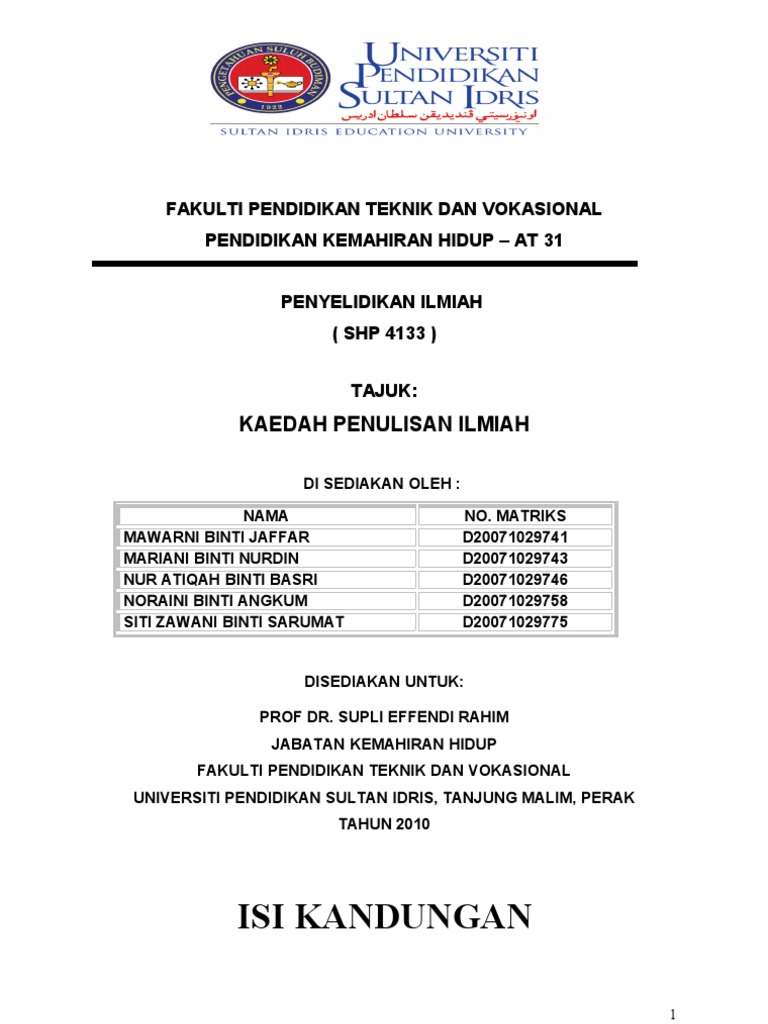 Contoh Penulisan Ilmiah Upsi rancakbana