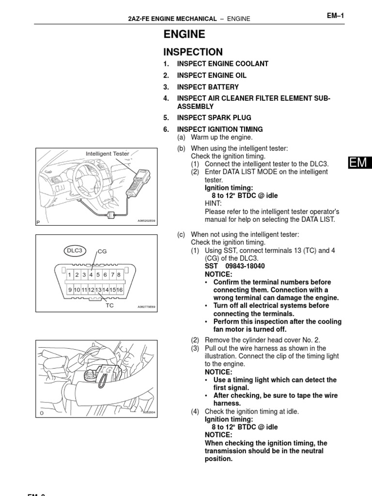 2AZ-FE Engine Timing and Inspection Guide | PDF | Throttle | Ignition ...