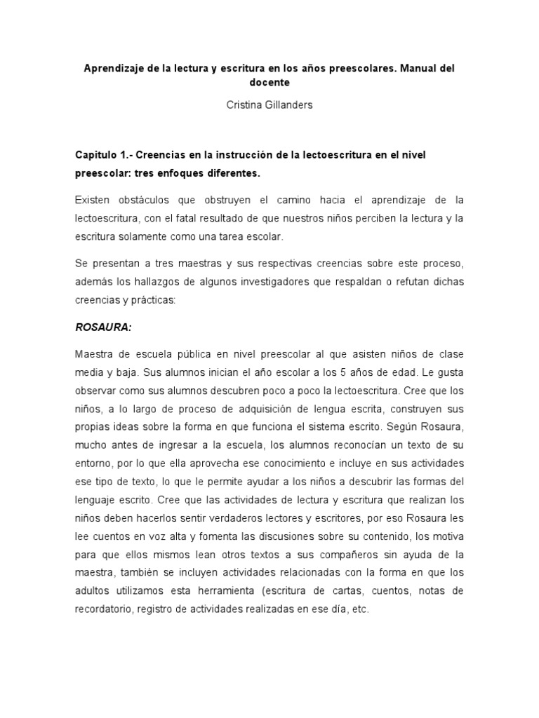 Aprendizaje de La Lectura y Escritura en Los Años Preescolares ...