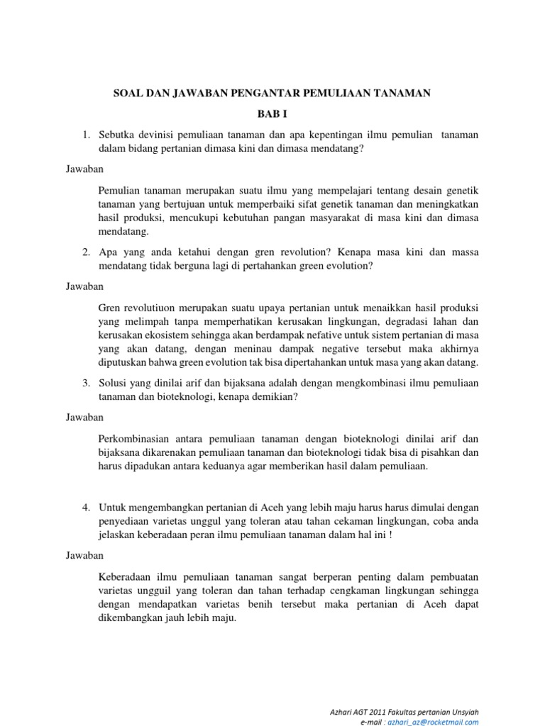 Soal Pemuliaan Tanaman Azhari