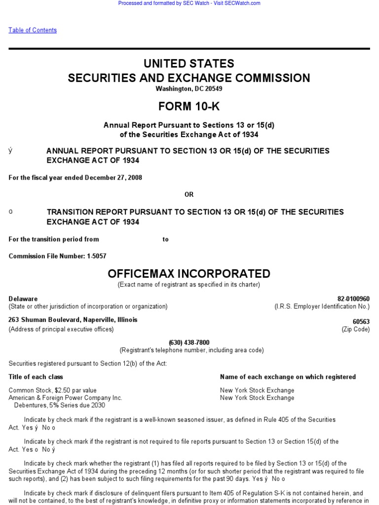 OFFICEMAX INC 10K (Annual Reports) 20090225 Form 10 K Retail