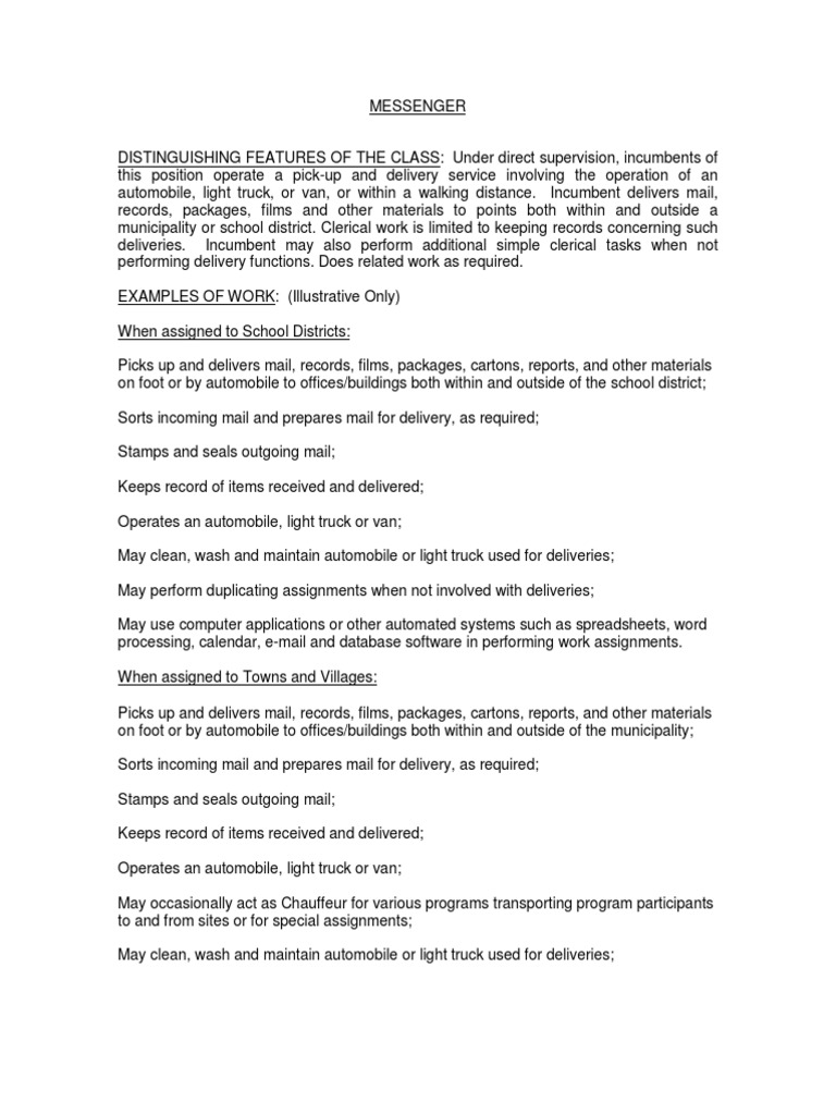 Messenger Duties and Functions Delivery Mail Free 30