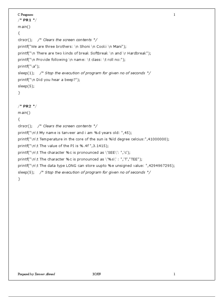 C Programs | PDF | Computer Data | Computer Programming