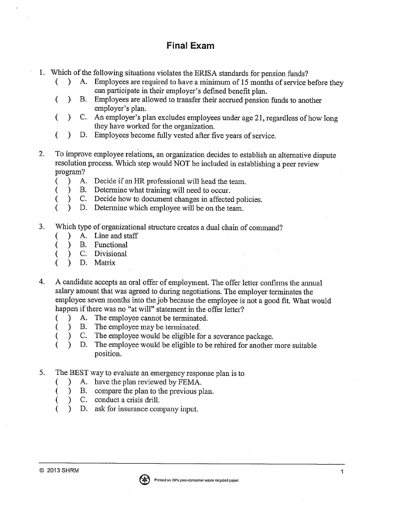 PHR/SPHR Questions