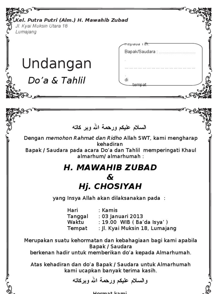 Undangan Tahlil Ms Word