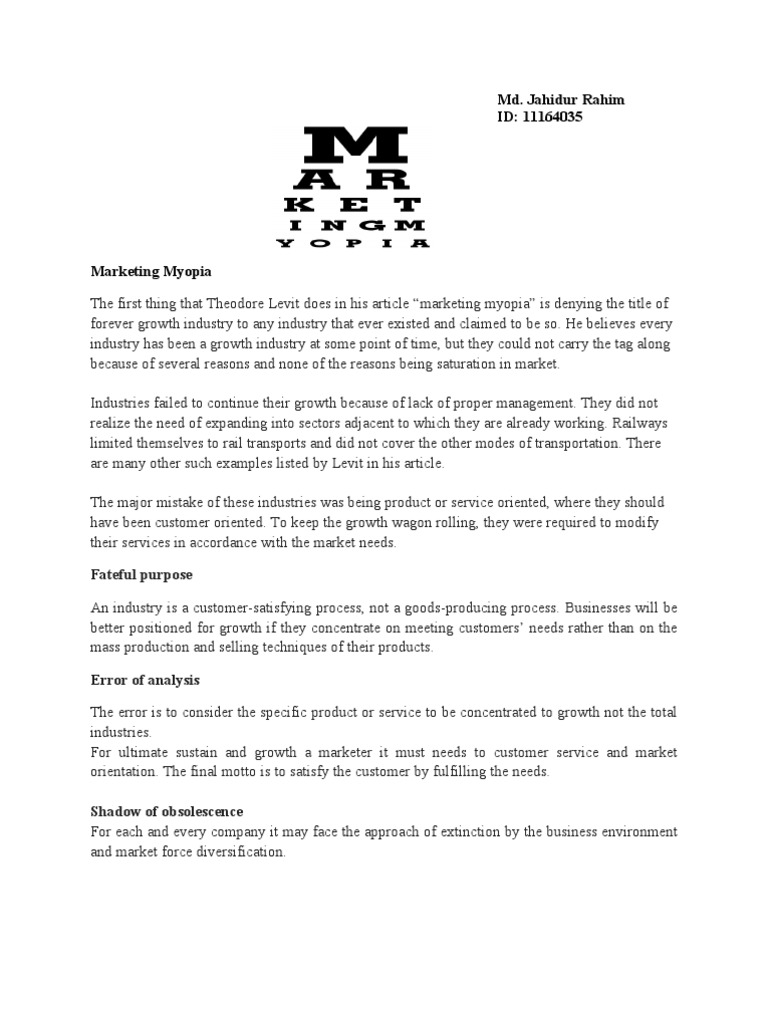 Marketing Myopia Summary | PDF | Petroleum | Marketing