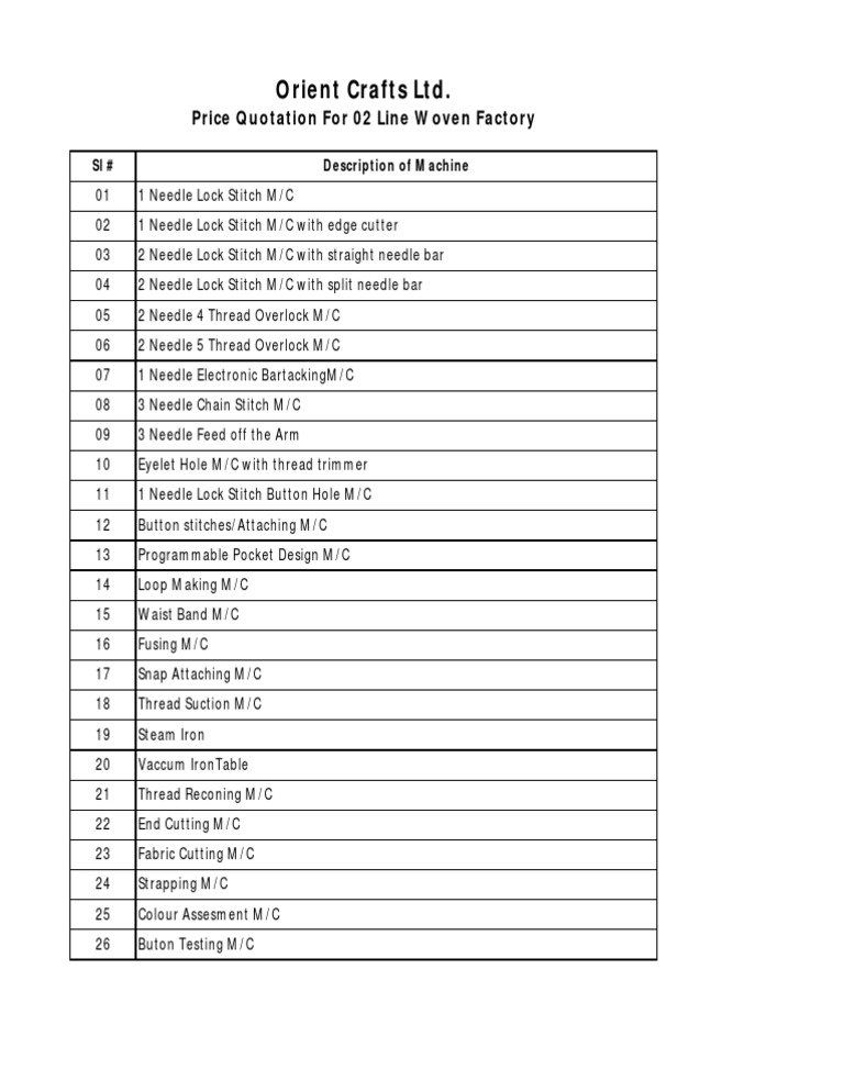 Woven Factory Sewing Machines List | PDF | Technology & Engineering