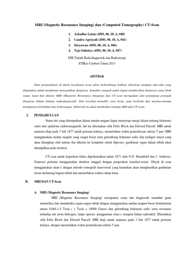 Perbandingan MRI dan CT-Scan di Cirebon | PDF