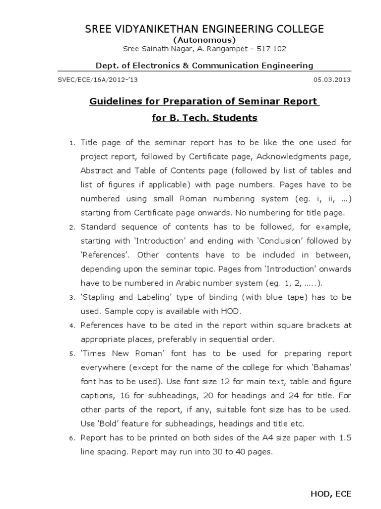 Seminar Report Guidelines for B.Tech Students | PDF