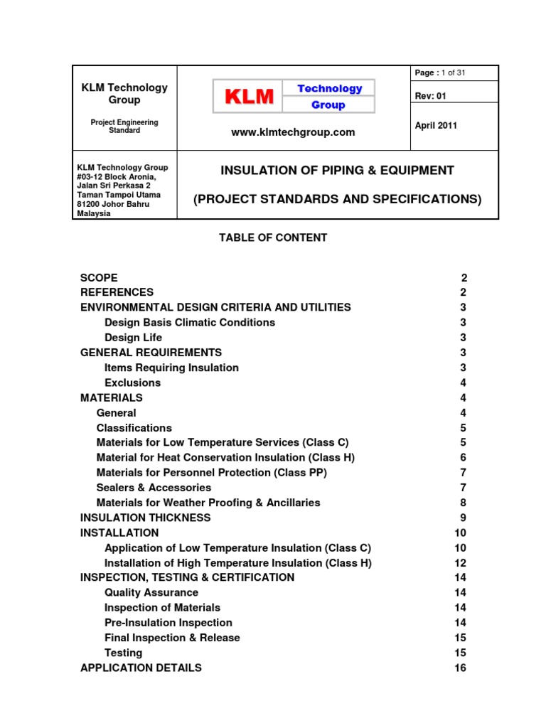 Project Standards and Specifications Piping Insulation Design Rev01 ...