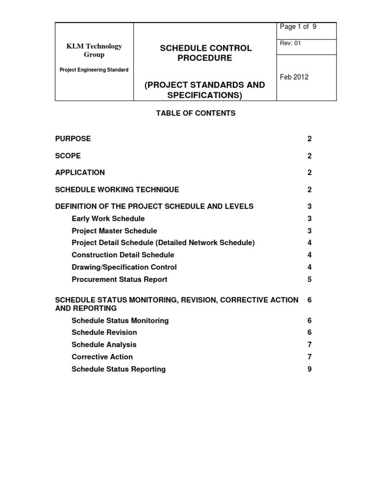 KLM Project Schedule Control Procedure | PDF | Specification (Technical ...