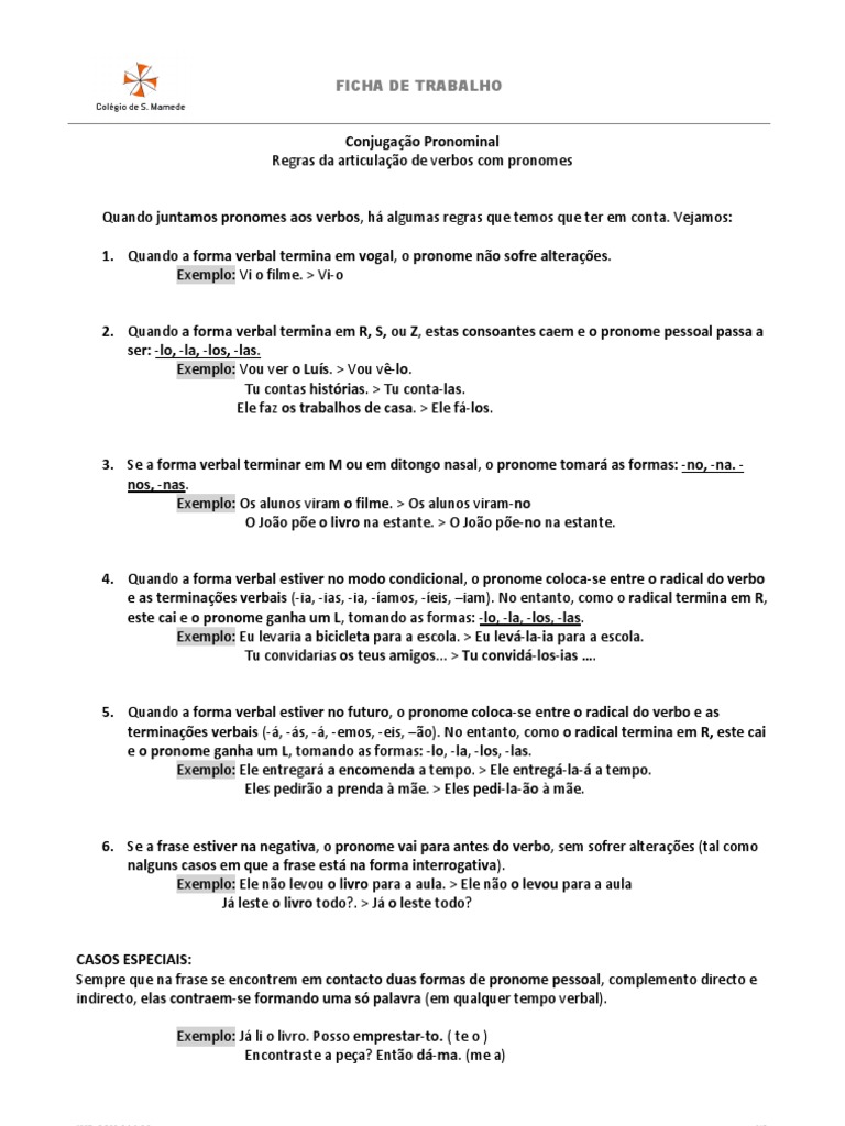 Conjugacao Pronominal, PDF, Tempo gramatical