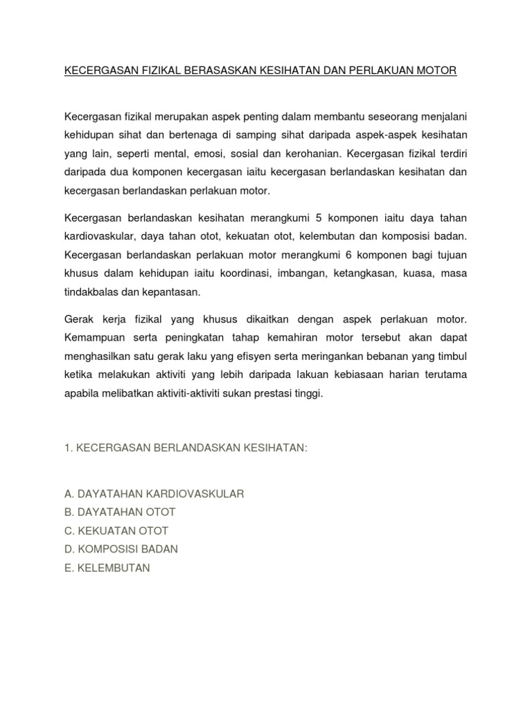 Kecergasan Fizikal Berasaskan Kesihatan Dan Perlakuan Motor Pdf