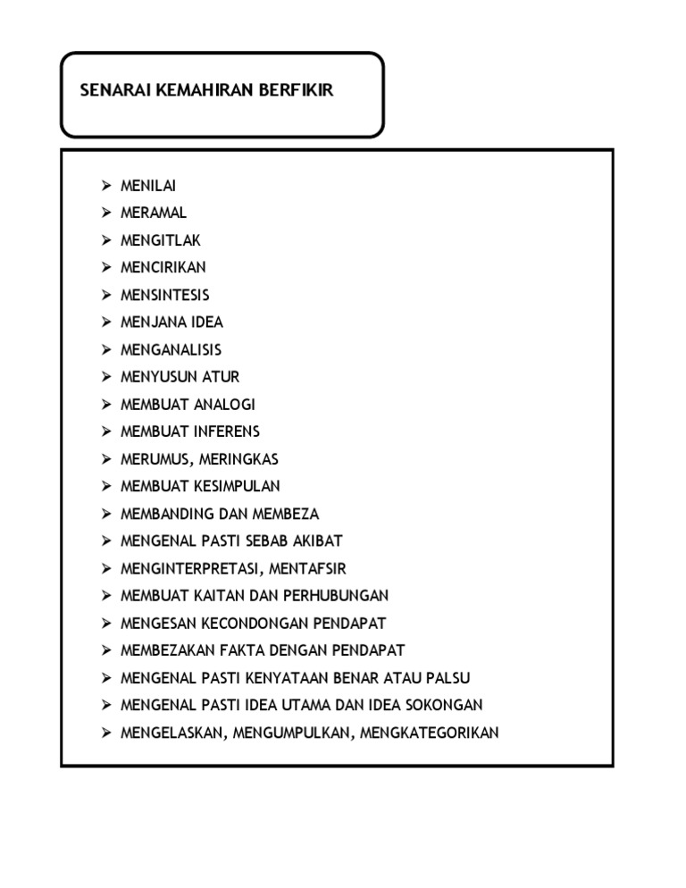 Senarai Kemahiran Berfikir