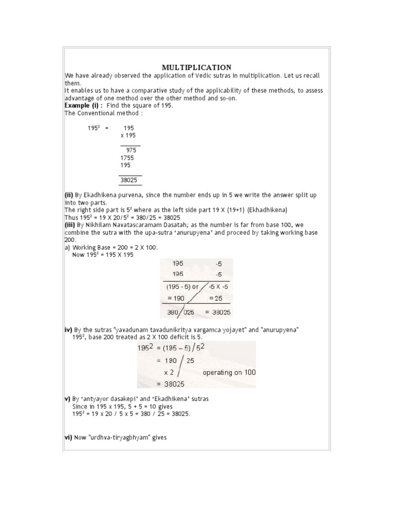Vedic Math Multiplication Techniques | PDF | Multiplication | Science ...
