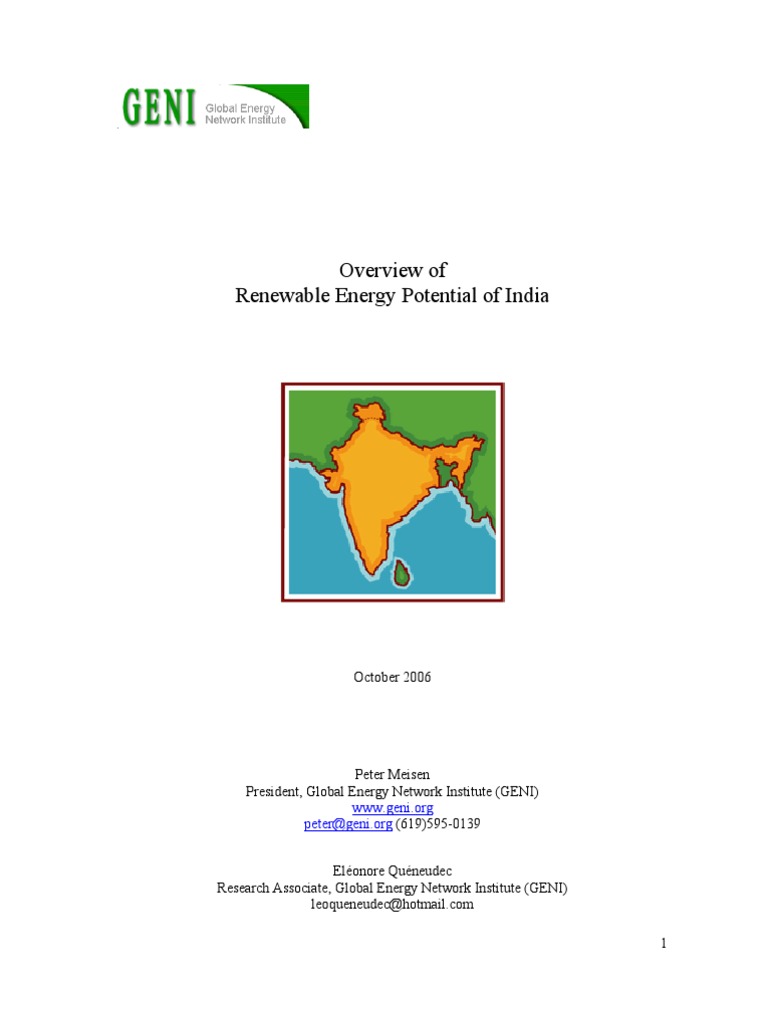 Renewable Energy Potential For India | PDF