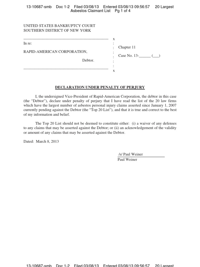 Rapid American Asbestos Bankruptcy Asbestos Creditor List Compiling