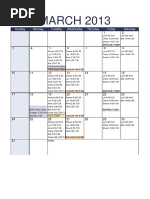 2013 March Monthly BPL Work Schedule
