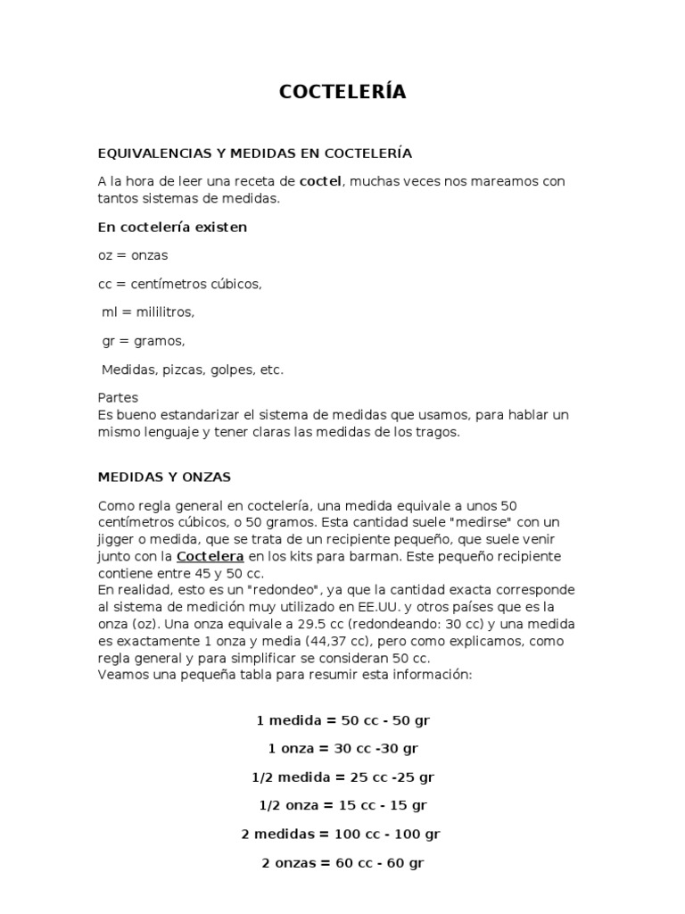 Centimetros Cubicos Y Mililitros Es Lo Mismo Coctelería Medidas | PDF