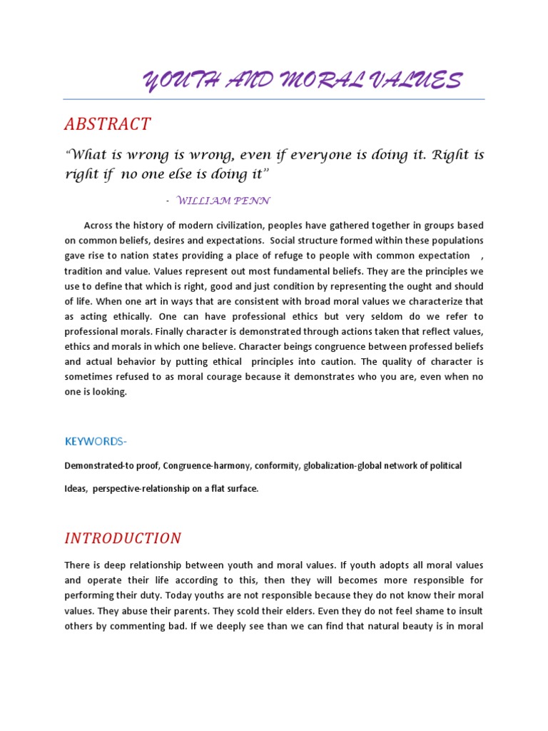 Essay on degradation of moral values in today39s youth 08 picture