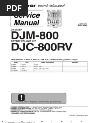 Pioneer Djm800 Mix Servive Manual Microphone Technology Engineering