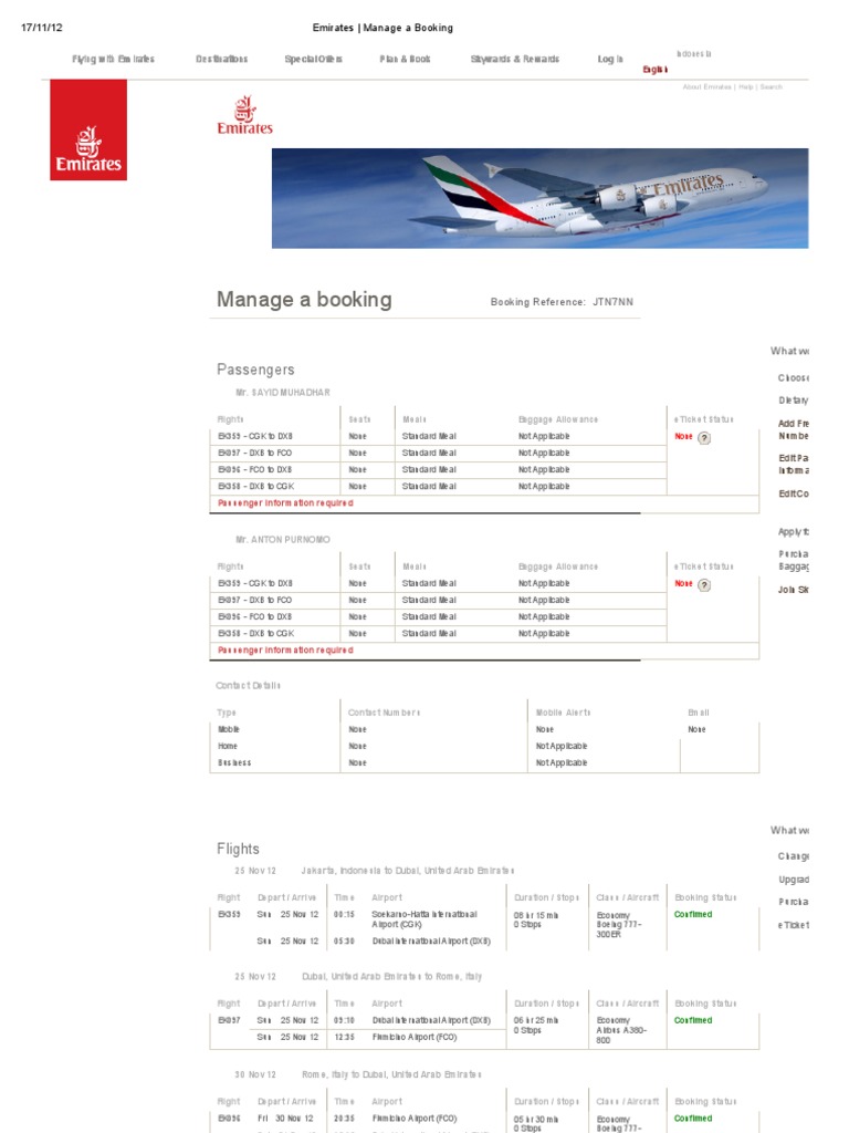 Emirates Manage A Booking Aircraft Aviation