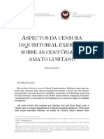 Aspectos Da Censura Inquisitorial Exercida Sobre As Centúrias de Amato Lusitano