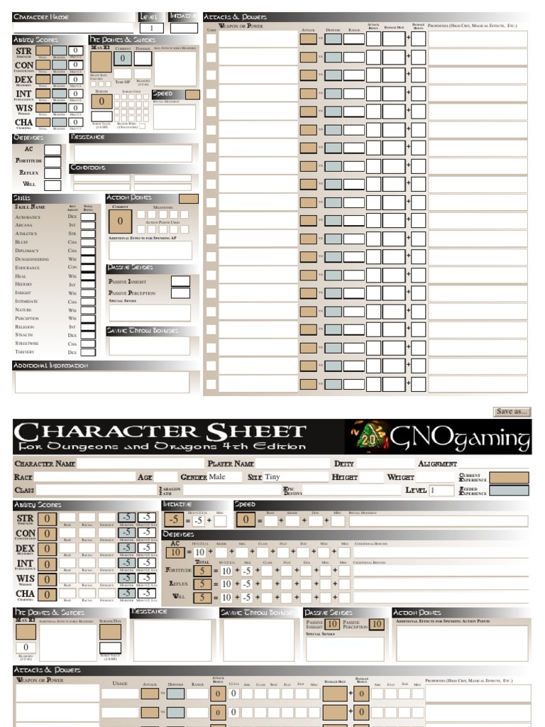 Editable D&amp;D 4E Character Sheet | Dungeons &amp; Dragons | Gary Gygax Games