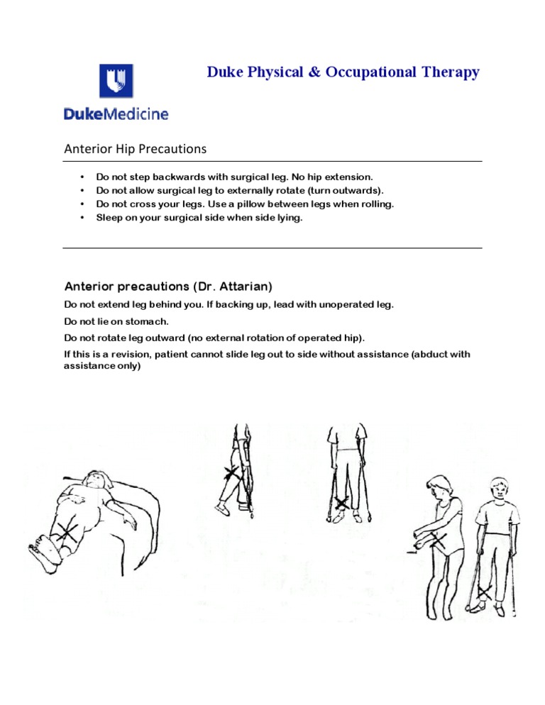 Printable Posterior Hip Precautions