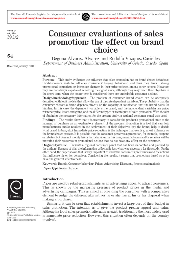 Consumer Evaluation of Sales Promotion The Effect On Brand Choice | PDF ...