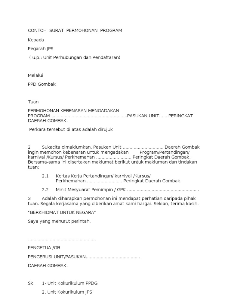 Contoh Surat Permohonan Program Pdf