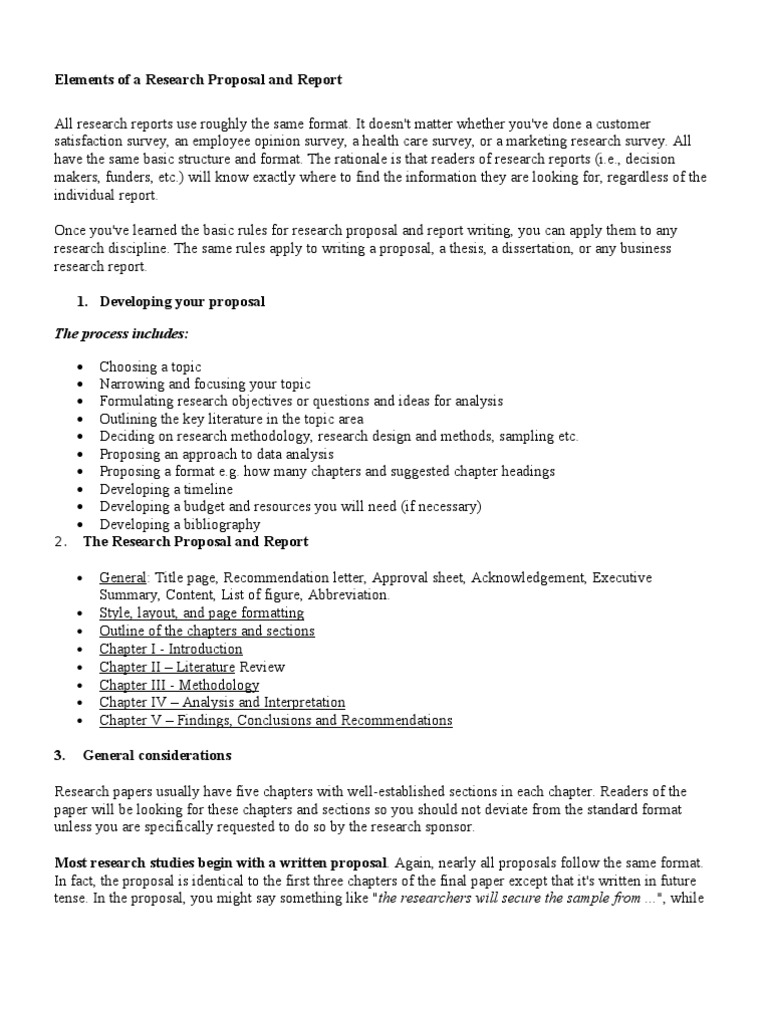 Elements of A Research Proposal and Report: The Process Includes | PDF
