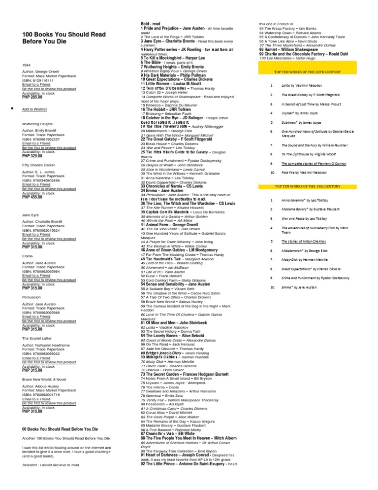 100 Books You Should Read Before You Die PDF