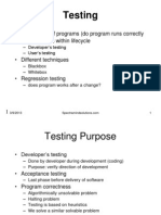 Testing: - Verification of Programs (Do Program Runs Correctly - Different Roles Within Lifecycle