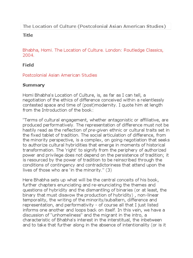 Bhabha's Cultural Hybridity Explained | PDF | Postcolonialism ...